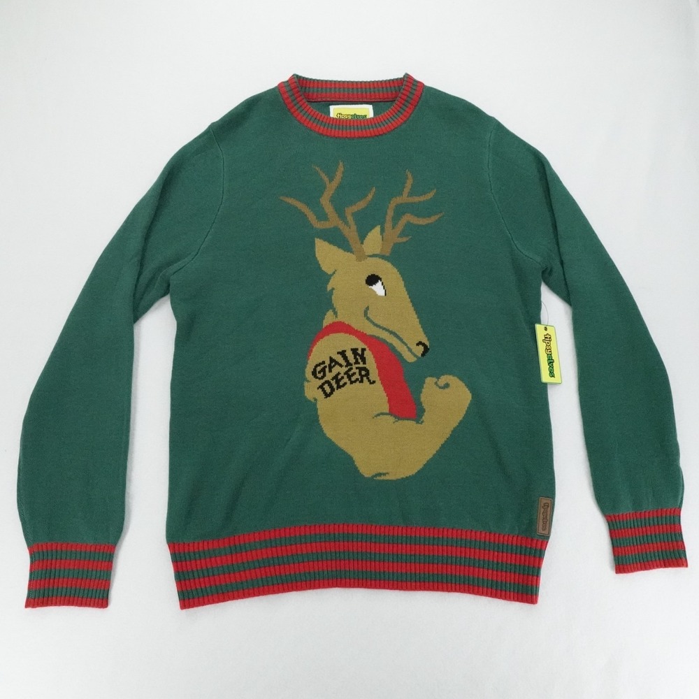 Tipsy Elves Sweater Mens XL Green Gain Deer Christmas Ugly Holiday Party Knit